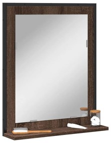 barna tölgy szerelt fa fürdőszobai tükör polccal 50x12x60 cm