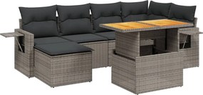 vidaXL 7 részes szürke polyrattan kerti ülőgarnitúra párnákkal