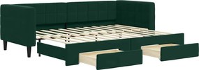 vidaXL sötétzöld kihúzható bársony heverő fiókkal 80 x 200 cm