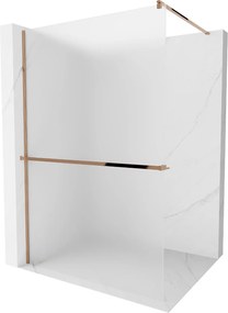 Mexen Kioto +, zuhany paraván polccal és törölközőtartóval 80 x 200 cm, 8 mm-es cukormázüveg, rózsa arany profil, 800-080-121-60-30