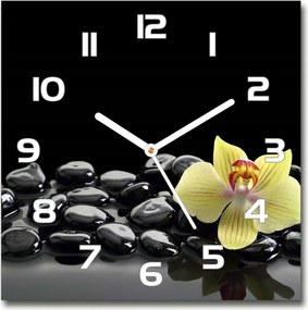 Orchidea szögletes üveg falióra 30x30 cm