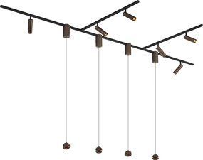 Modern sínrendszer 6 spotlámpával és 4 függőlámpával Easylift sötét bronz 1 fázisú - Slimline Uzzy Tira