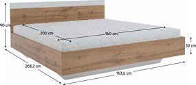 Dupla ágy, 160x200, tölgy wotan/fehér, GABRIELA