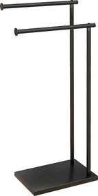 HOMCOM 2-szintes Szabadonálló Törölközőtartó Létra Fürdőszobai Törölközőtartó 2 Rúddal és Fém Keresztvázzal Modern L Alak 35.5x20x78 cm Fekete | Aosom