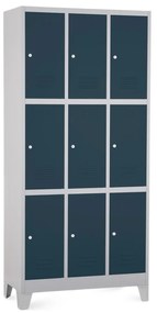 Fém szekrény - 9 doboz, 90 x 45 x 195 cm, fix lábakkal, hengerzár, antracit - ral 7016