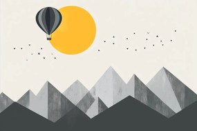 Fotótapéta Flizelina Gyerekek Tájkép Hegyek Nap Madarak Léggömb 104x70,5 ragasztó