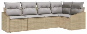 vidaXL Kanapé Szett párnával 5 pcs Bézs polirattan