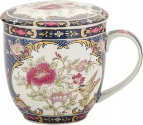 Befőző bögre porcelán fedél csészealj szűrő 320ml virágmintás