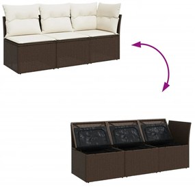 3 személyes barna polyrattan kerti kanapé párnával