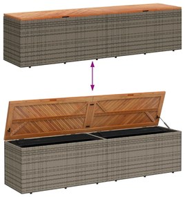 szürke polyrattan és akácfa kerti tárolóláda 220 x 50 x 54 cm