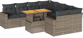 vidaXL 9 részes szürke polyrattan kerti ülőgarnitúra párnákkal