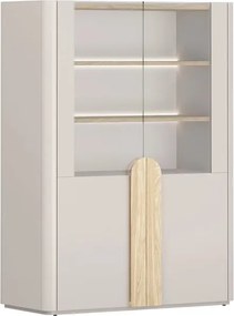 Amilio kétszárnyú vitrin 100 cm - kasmír / olajozott tölgy / világos tölgy fogantyúk