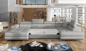 Világosszürke kinyitható-tárolóhelyes sarokkanapé (jobb oldali-U alakú) Rodrigo – ELTAP