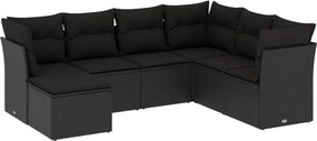 vidaXL 7 részes fekete polyrattan kerti ülőgarnitúra párnával