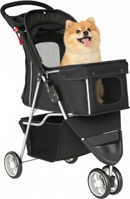 PawHut összecsukható kisállat babakocsi — összecsukható kutya- és macskakocsi akár 10 kg-ig, tárolókosárral, párnával, hálós ablakokkal, pohártartóval