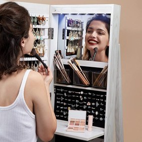 Szabadon álló tükrös ékszerszekrény, zárható, 6 LED lámpával, 360°-ban elforgatható
