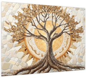 Üveg kép – Arany életfa mozaikban (70x50 cm)