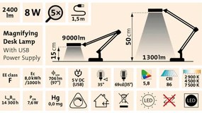 Extol - LED Dimmelhető asztali lámpa nagyítóval LED/8W/5V 2900/4500/7500K fehér