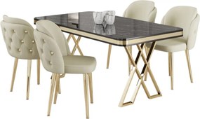 Rigel étkezőgarnitúra, fekete márvány-arany, 130 cm – TR240CHR2235