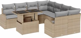 vidaXL Kerti Kanapé Szett párnával tárolóval 9 pcs Bézs Poly Rattan