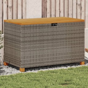 Szürke polyrattan és akácfa kerti tárolóláda 110 x 55 x 63 cm