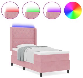Boxspring Ágy Mattal és LED Fénnyel Rózsaszín 90x190 cm Bársony