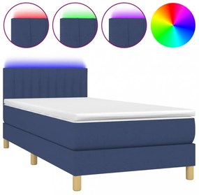 kék szövet rugós és LED-es ágy matraccal 80 x 200 cm