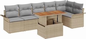 vidaXL Kerti Kanapé Szett tárolóval 7 pcs Bézs Poli rattan