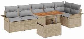 vidaXL Kerti Kanapé Szett tárolóval 7 pcs Bézs Poli rattan