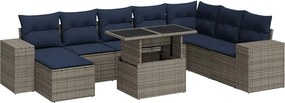 vidaXL 9 részes szürke polyrattan akácfa kerti ülőgarnitúra párnákkal