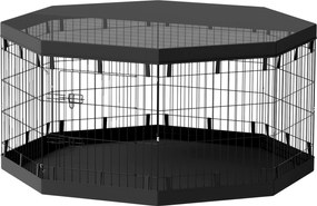 PawHut Kiskutya Játékkerítés, Kiskutya Kerítés Ajtókkal, Ablakokkal, Játékudvar Lélegző Hálóval, kisebb és közepes kutyák számára 20 kg-ig, Beltéren é