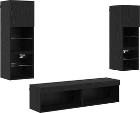 vidaXL TV faliszekrény LED -es lámpákkal 6 pcs Fekete tölgy Faanyag