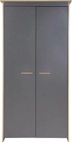 Antracitszürke-natúr színű gyerek ruhásszekrény tölgyfa dekorral 50x190x96 cm Anna – Roba