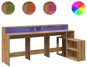 kézműves tölgy színű szerelt fa LED-es íróasztal 200x104x91 cm