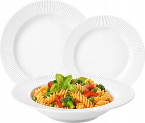 Étkészlet bordázott tányérok 6 személyes 18el fehér Milano Florina