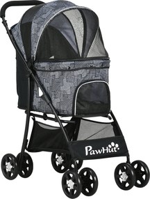 PawHut Kutya Kocsi, Összecsukható Kutya Babakocsi, Kutya Trolley Párnával, Macska Kocsi, Macska Kocsi 4 Kerekű, Hálós Ablak, Tárolóhely Kis Kutyák és