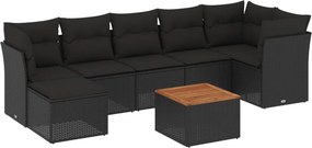 vidaXL 8 részes fekete polyrattan kerti ülőgarnitúra párnákkal
