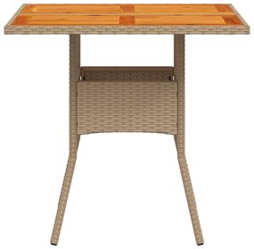bézs polyrattan és akácfa kerti asztal 80 x 80 x 75 cm
