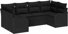 vidaXL Kerti Kanapé Szett párnával 6 pcs Fekete Poli rattan