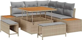 vidaXL Kerti Kanapé Szett 8 pcs Bézs polirattan