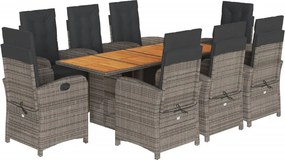 vidaXL 9 részes szürke polyrattan kerti étkezőgarnitúra párnával