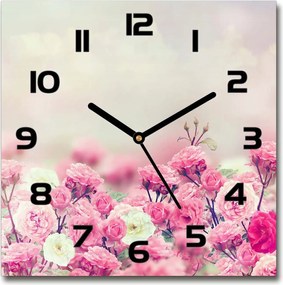 Négyzet alakú üveg falióra Csipkebogyó virágok 30x30