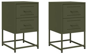 2 db olívazöld acél éjjeliszekrény 36x39x60,5 cm