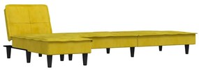 sárga L-alakú bársony kanapéágy 255x140x70 cm