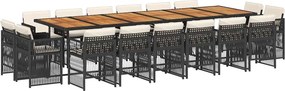 vidaXL 17 részes fekete polyrattan kerti étkezőgarnitúra párnákkal