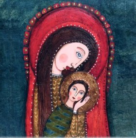 Vászonkép Szűzanya a gyermekkel 15x15cm (kerámia)