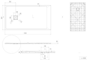 Erga Hyper, SMC zuhanytálca 150x80x2,6 cm + szifon, fekete matt, ERG-V06-SMC-8015S-BK