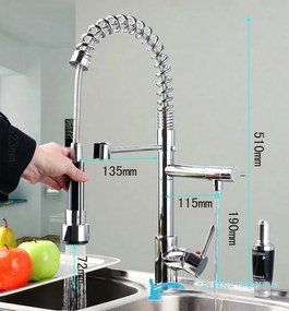Konyhai csaptelep EYN0141 kihúzható zuhanyfejjel, két kifolyóval és többféle színváltozatban — Króm — 50 cm — LED-világítás nélkül