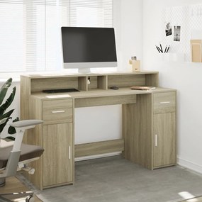 sonoma tölgy színű szerelt fa íróasztal LED-ekkel 140x55x91 cm