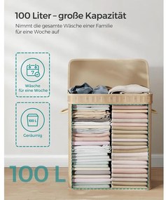 SONGMICS Ruháskosár fedéllel, 100 L-es bambusz szennyestartó